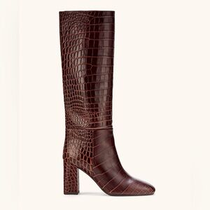 Inez Paloma Croc-Embossed Leather 3” Heeled Boots in Mocha Croco